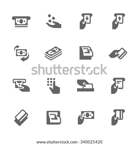 Simple Set of ATM Related Vector Icons. Contains such icons as money, ATM machine, sliding card icon and more. Modern vector pictogram collection.