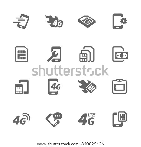 Simple Set of Sim Cards Related Vector Icons. Contains such icons as prepaid phone, simcard, 4g and more. Modern vector pictogram collection.