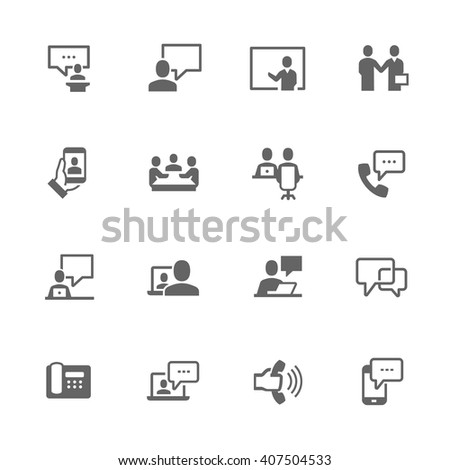 Simple Set of Business Communication Related Vector Icons. Contains Such Icons as Meeting, Conference call, One on one, Handshake and More.