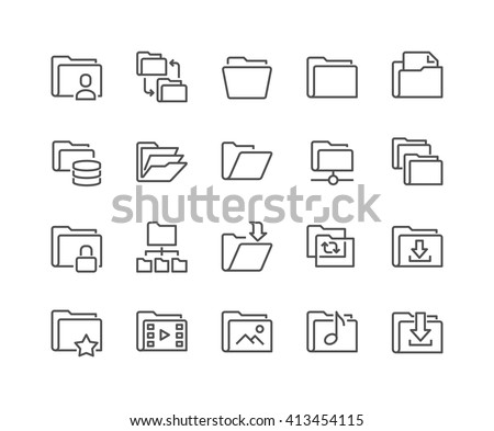 Simple Set of Folders Related Vector Line Icons. 
Contains such Icons as Repository, Sync, Network Folder and more. 
Editable Stroke. 48x48 Pixel Perfect. 