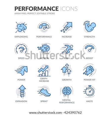 Simple Set of Performance Related Color Vector Line Icons. 
Contains such Icons as Expansion, Power, Haste, Speed, Growth and more. 
Editable Stroke. 64x64 Pixel Perfect. 