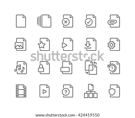 Simple Set of File Related Vector Line Icons. 
Contains such Icons as Download, Video File, Sync, Settings and more. 
Editable Stroke. 48x48 Pixel Perfect. 