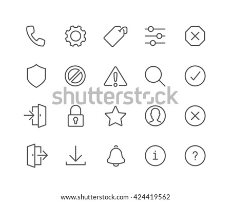 Simple Set of Interface Related Vector Line Icons. 
Contains such Icons as Settings, Log in, Log out, Search, Notification and more. 
Editable Stroke. 48x48 Pixel Perfect.  ストックフォト © 
