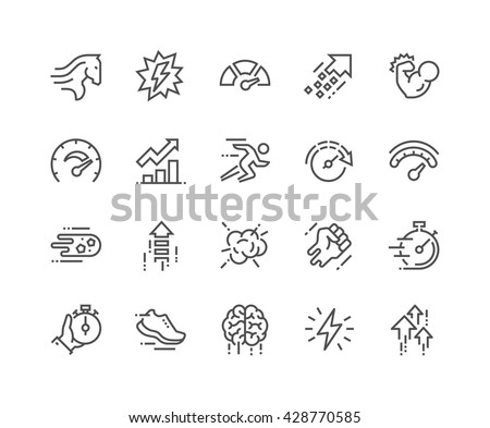 Simple Set of Performance Related Vector Line Icons. 
Contains such Icons as Power, Speed, Graph, Sprint, Boost, Brain, Gain and more. 
Editable Stroke. 48x48 Pixel Perfect. 
