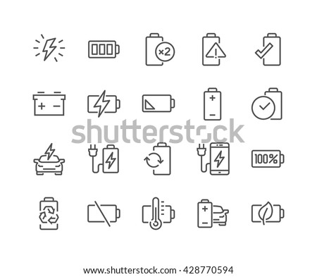 Simple Set of Batteries Related Vector Line Icons. 
Contains such Icons as Car Charge Station, Recycle, Phone Charging, Battery Life Time and more. 
Editable Stroke. 48x48 Pixel Perfect. 