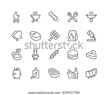 Simple Set of Barbecue Related Vector Line Icons. 
Contains such Icons as Steak, Ribs, Bonfire, Gas and more. 
Editable Stroke. 48x48 Pixel Perfect. 