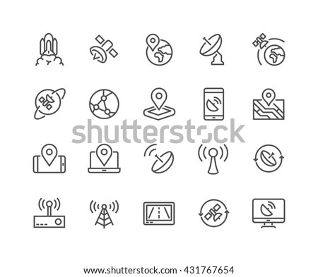 Simple Set of Satellite Related Vector Line Icons. 
Contains such Icons as Spacecraft Lunch, Antenna, Map, Dish and more. 
Editable Stroke. 48x48 Pixel Perfect. 