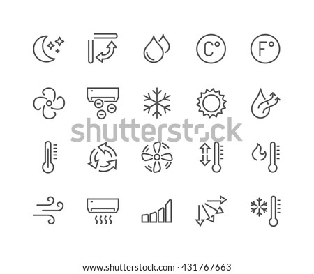 Simple Set of Air Conditioning Related Vector Line Icons. 
Contains such Icons as Cool, Humidity, Airing, Ionisation and more. 
Editable Stroke. 48x48 Pixel Perfect. 
