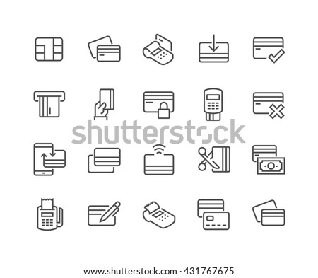 Simple Set of Credit Card Related Vector Line Icons. 
Contains such Icons as Chip, Register, Safe Payment, Cash, Sync and more. 
Editable Stroke. 48x48 Pixel Perfect. 