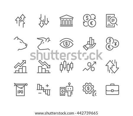 Simple Set of Stock Market Related Vector Line Icons. 
Contains such Icons as Gainers, Losers, Bear, Bull, IPO, Currency Exchange and more
Editable Stroke. 48x48 Pixel Perfect. 