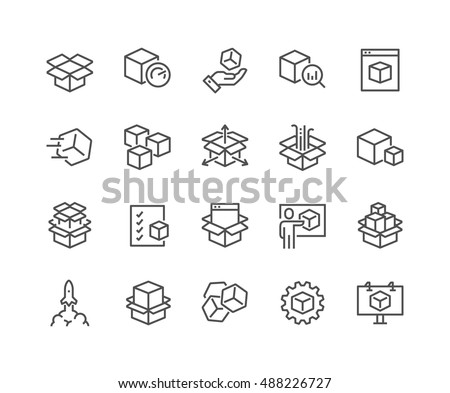 Simple Set of Abstract Product Related Vector Line Icons. 
Contains such Icons as Unit, Module, Product Release, Presentation and more.
Editable Stroke. 48x48 Pixel Perfect.