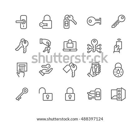 Simple Set of Keys and Locks Related Vector Line Icons. 
Contains such Icons as Car Keys, Electronic opener, Pin Pad and more.
Editable Stroke. 48x48 Pixel Perfect.