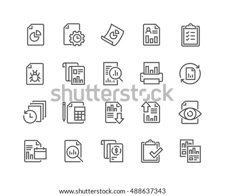 Simple Set of Report Related Vector Line Icons. 
Contains such Icons as Auto Reports, Calculation, Settings, Generate and more.
Editable Stroke. 48x48 Pixel Perfect. Сток-фото © 