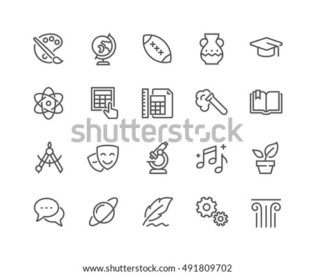 Simple Set of School Subjects Related Vector Line Icons. 
Contains such Icons as History, Math, Biology, Chemistry, Geometry and more.
Editable Stroke. 48x48 Pixel Perfect.
