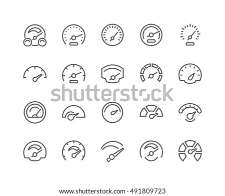 Simple Set of Speedometer Related Vector Line Icons. 
Contains such Icons as Car Speedometer, Odometer, Dashboard and more.
Editable Stroke. 48x48 Pixel Perfect.
