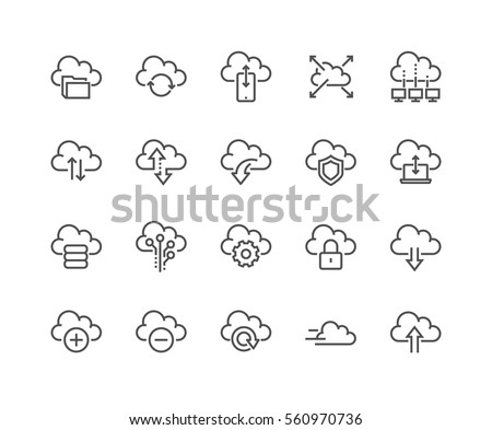 Simple Set of Computer Cloud Related Vector Line Icons. 
Contains such Icons as Data Synchronisation, Transfer, Cloud Settings and more.
Editable Stroke. 48x48 Pixel Perfect.
