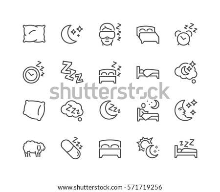 Simple Set of Sleep Related Vector Line Icons. 
Contains such Icons as Insomnia, Pillow, Sleeping Pills and more.
Editable Stroke. 48x48 Pixel Perfect. ストックフォト © 