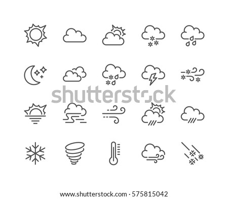 Simple Set of Weather Related Vector Line Icons. 
Contains such Icons as Wind, Blizzard, Sun, Rain and more.
Editable Stroke. 48x48 Pixel Perfect.