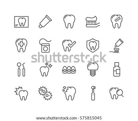 Simple Set of Dentist Related Vector Line Icons. 
Contains such Icons as Implant, Electric Toothbrush, Floss and more.
Editable Stroke. 48x48 Pixel Perfect.