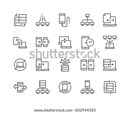 Simple Set of Data Exchange Related Vector Line Icons. 
Contains such Icons as Phone Backup, Traffic, Sync and more.
Editable Stroke.