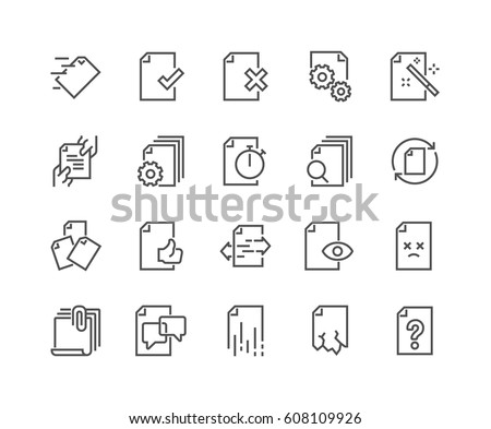 Simple Set of Document Flow Management Vector Line Icons. 
Contains such Icons as Bureaucracy, Batch Processing, Accept, Decline Document and more.
Editable Stroke. 48x48 Pixel Perfect.