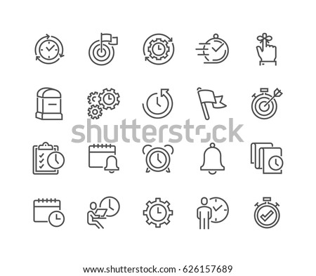 Simple Set of Time Management Related Vector Line Icons. 
Contains such Icons as Milestone, Reminder, Goal, Working Hours and more.
Editable Stroke. 48x48 Pixel Perfect.