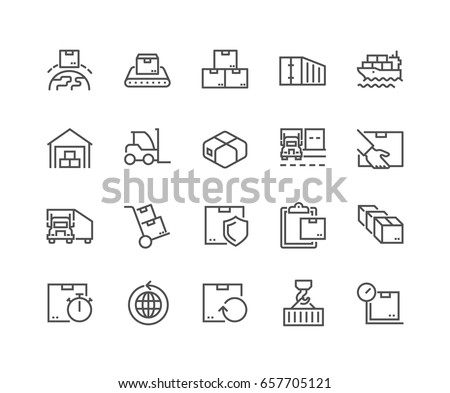 Simple Set of Package Delivery Related Vector Line Icons. 
Contains such Icons as Warehouse, Worldwide Shipping, Package Return and more.
Editable Stroke. 48x48 Pixel Perfect. Foto stock © 