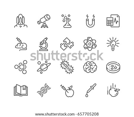 Simple Set of Science Related Vector Line Icons. 
Contains such Icons as Biology, Astronomy, Physics, Science Test, Lab and more.
Editable Stroke. 48x48 Pixel Perfect.