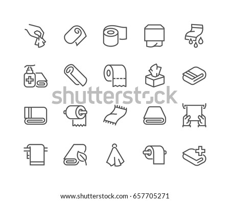 Simple Set of Towels and Napkins Related Vector Line Icons. 
Contains such Icons as Wet Towel, Sanitary Dispenser, Toilet Paper and more. Editable Stroke. 48x48 Pixel Perfect.