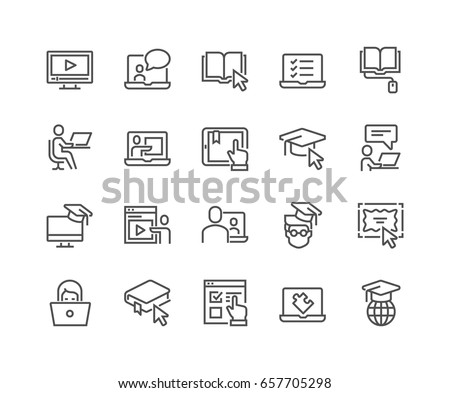 Simple Set of Online Education Related Vector Line Icons. 
Contains such Icons as Video Tutorial, E-book, On-line Lecture, Education Plan and more.
Editable Stroke. 48x48 Pixel Perfect.