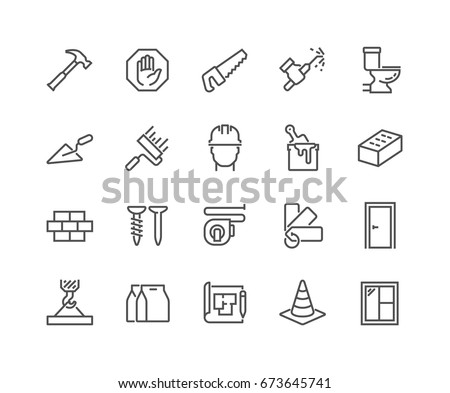 Simple Set of Construction Related Vector Line Icons. 
Contains such Icons as  Welding, Crane, Hammer, Nails and more.
Editable Stroke. 48x48 Pixel Perfect.