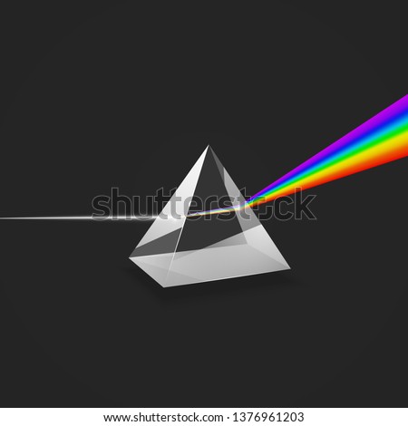 Dispersion. Colorful spectrum of light. Experiment with glass prism and beam of light. Vector illustration