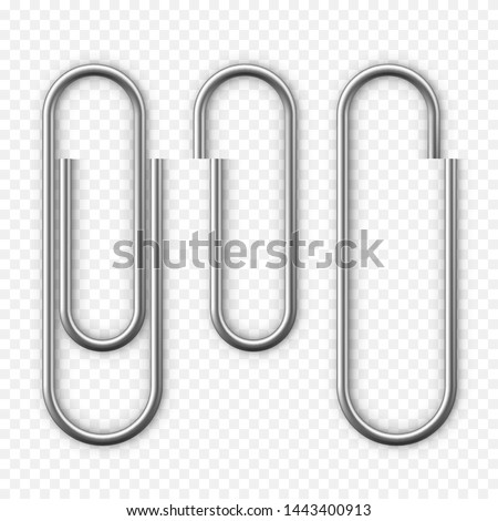 Realistic Paper clip attachment with shadow. Attach file business document. Paperclip icon. Vector illustration isolated on transparent background