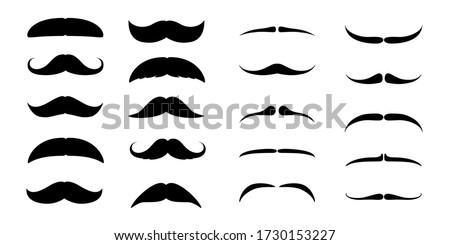 Set of Mustaches. Black silhouette of adult man moustaches. Symbol of Fathers day. Vector illustration isolated on white ストックフォト © 