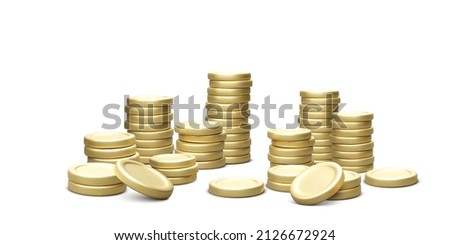 Gold coin stack. 3d heap of coins wealth concept. Business and investment. vector illustration isolated on white background