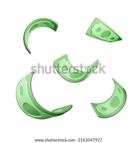 Set of twisted green paper currency. Paper money in realistic 3D style. Twisted Dollar Bill. Vector illustration