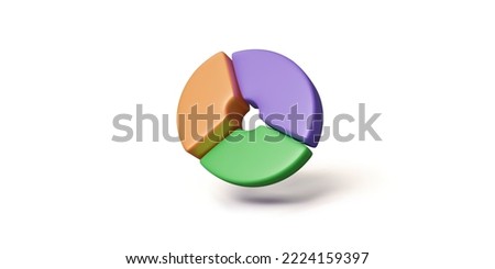 3D donut chart isolated on white. Pie diagram icon. Green, orange and purple colors graph.