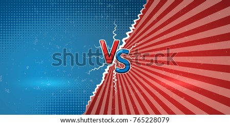 Banner with an explosive announcement of confrontation or battle. Creative letters VS us a symbol of versus on retro background. Vector illustration Stockfoto © 