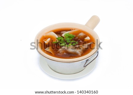 shark fin soup with clay pot isolate on white background