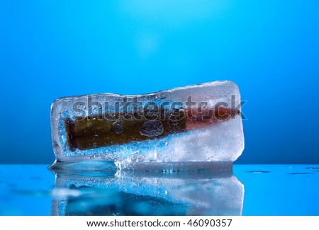Melting ice cube with gun machine cartridge