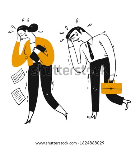 Businessman and workmate are walk crying after losing. Hand drawn doodle style vector design illustrations.