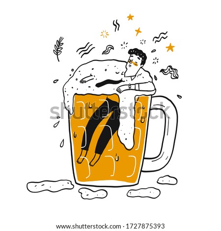 A man in the glass of beer. The element hand drawn, Vector Illustration doodle style.