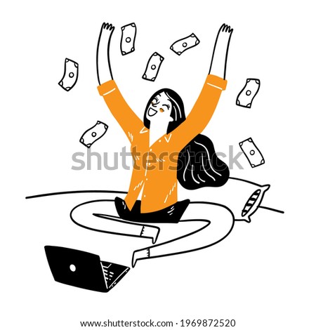 The idea of running a successful online business and riches, Hand draw Vector illustration doodle style 