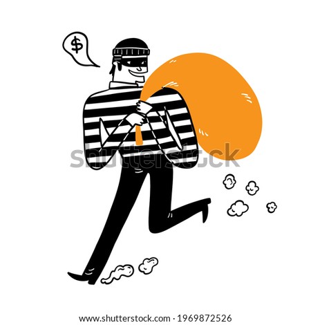 The thief carrying the big bag, Hand draw Vector illustration doodle style  Foto stock © 