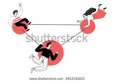 People connected by lines, social media and communication concept. Hand drawn vector illustration doodle style.