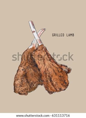 vector lamb chops hand drawing .detailed ink food illustration