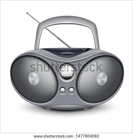 Radio CD-player retro icon. Realistic illustration. Isolated on a white background. Vector.