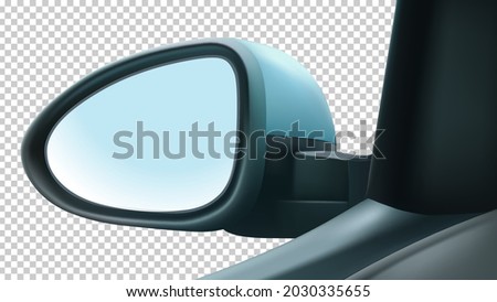 Mockup mirror left driver's. With white space to insert an image. Isolated on a transparent background. 3d realistic vector illustration.