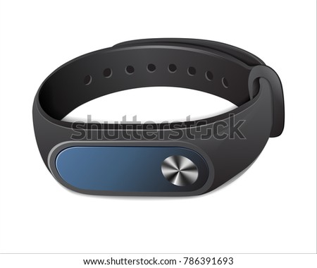 Black fitness bracelet to control physical activity, Bracelet, to wear on the arm. For classes in the hall and in the open air. Isolated on white backgroundVector illustration.