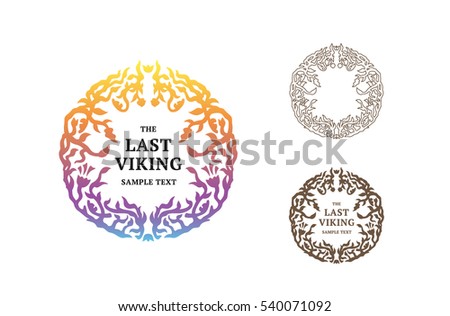 The last Viking is a vector logotype template with floral elements for cosmetic, fashion winery or jewelry company. Elegant illustration of botanic pattern.